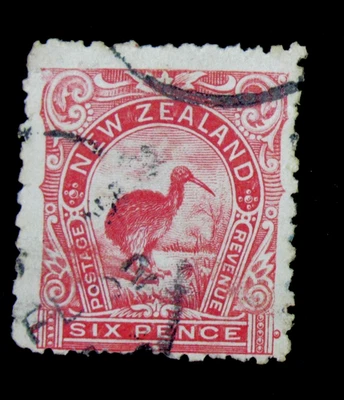New Zealand Stamp Scott 93 Kiwi Bird 6 Pence 1900 Used NG - Image 1 of 3