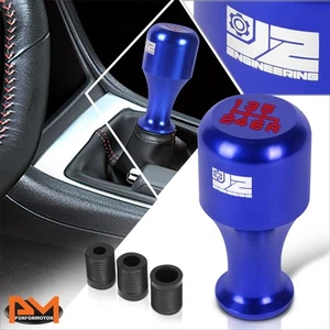 J2 Cylindrical Wine Cup Style Aluminum 6-Speed Manual Shift Knob Blue+Adapters - Picture 1 of 5