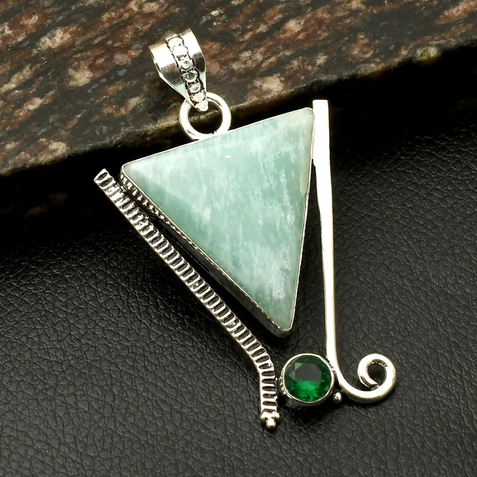 Amazonita Verde Cuarzo Piedras Preciosas Hecho a Mano Colgante Joyería Regalo 2.4" AP-40708 Foto 1 de 1