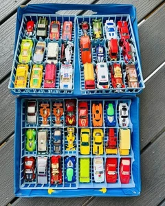 Vintage 48 Autokoffer Deluxe Blue Tara Toy Corp USA mit 4 blauen Tabletts & Autos Lot - Bild 1 von 10