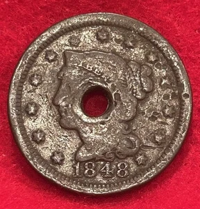 1848 Geflochtenes Haar USA große Cent Kupfermünze - KOSTENLOSER VERSAND - Bild 1 von 2