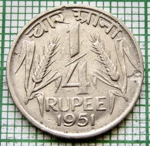 INDIA REPUBLIC 1951 1/4 RUPEE Asoka Lion, NICKEL km# 5 yes we do combine postage - Picture 1 of 6
