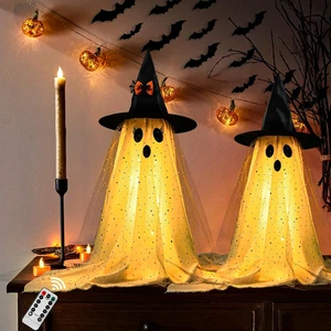 2 Pack Halloween Ghost Decorations Indoor Light Up w/ Remote Tabletop Decor - Picture 1 of 12