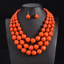 Round Seed Rhinestone Beads Necklaces African Bib Jewelry Earrings Necklace 1set