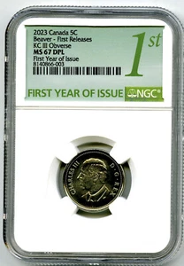 CANADÁ 2023 5 CENTAVOS NGC MS67 KING CHARLES PRIMEROS LANZAMIENTOS Y AÑO DE EMISIÓN NÍQUEL - Imagen 1 de 2