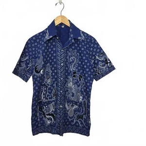 Camisa Batik De Colección Para Hombre S Manga Larga Abotonada Azul Blanco Dragones Años 70 - Imagen 1 de 9