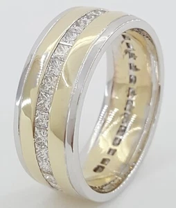 Channel Set Princess Cut Diamond 14k Yellow White Gold Men's Wedding Band 2.2 ct - Picture 1 of 8