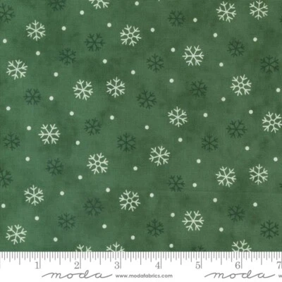 Moda WOODLAND WINTER 56097 14 Pine Green SNOWFLAKES Deb Strain Quilt Fabric - Image 1 of 4
