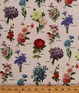 Cotton Flowers Floral Types Kinds Species Fabric Print by the Yard D588.57 - Picture 1 of 1