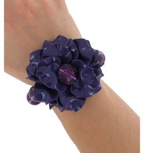 Large Oversized 3D Purple Flower Corsage Jeweled Beaded Stretch Bracelet - Picture 1 of 4