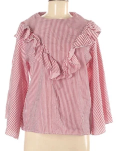 Trendyol Women Long Sleeve Blouse Sz 38 EUR Red Stripe Ruffles - Picture 1 of 2