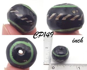 Beautiful Green Pattern Candy Cane Black Islamic Mosaic Glass Gabri Bead #CP149