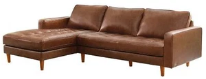 Top-Grain Leather Sectional L-Shaped Sofa Couch Chaise Living Room Furniture Set - Picture 1 of 12