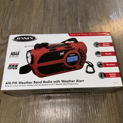 Jensen AM/FM Weather NOAA Radio Band Emergency Alert Crank Solar Battery NEW 650 - Image 1 of 4