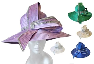 Women's designer couture satin ribbon hat, perfect for church, weddings - Picture 1 of 7