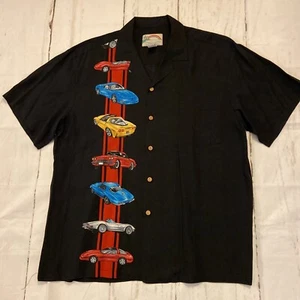Paradise Found General Motors Mens Black Hawaiian Short Sleeve Rayon Shirt Large - Picture 1 of 7