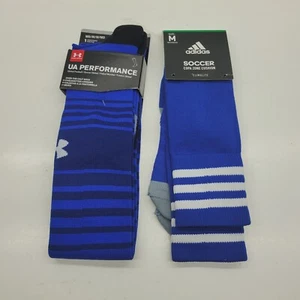 2 Pairs Medium Over The Calf Soccer Socks. Blue Adidas Under Armour - Picture 1 of 4