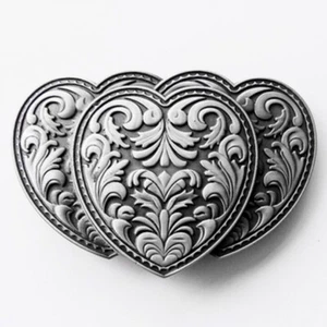 Buckle Triple Hearts, Heart, Antique Silver, Vintage Look, Belt Buckle - Picture 1 of 1