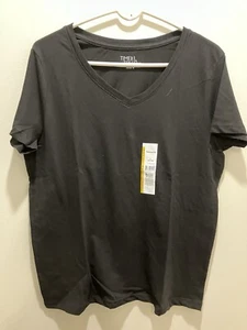 Time And Tru Women’s V Neck Core Tee Shirt Black Size Large (12-14) New - Picture 1 of 5