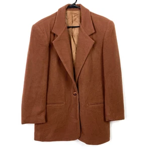Vintage 90s Honors Wool Blend Brown Suit Jacket Blazer One Button Womens Small - Picture 1 of 4