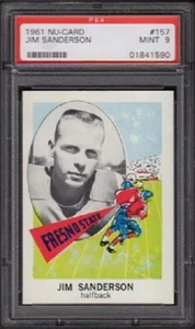 Tarjeta de fútbol americano Jim Sanderson Nu-Card 1961 #157 graduada PSA 9 como nueva (MT) - Imagen 1 de 2
