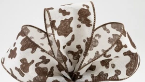 Cow print Wired Ribbon 2" brown cream ribbon for wreaths 4 Yards - Picture 1 of 1