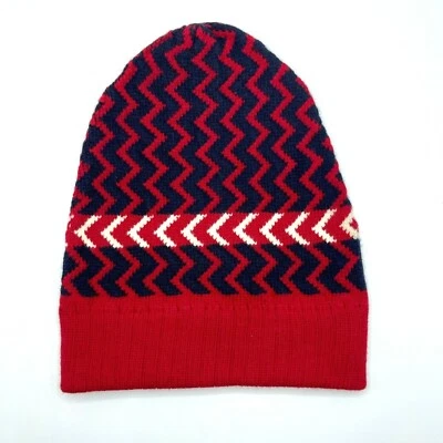 Gucci Men's Unisex Wool Red Blue Zigzag Pattern Knit Beanie Hat M 544631 6468 - Image 1 of 4