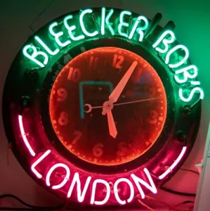 SEINFELD BLEECKER BOB NEON CLOCK LONDON RED WHITE BLUE - Picture 1 of 2