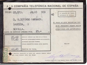 Recibo de la Compañia Telefónica Nacional de España año 1939 (DS-450) - Picture 1 of 1