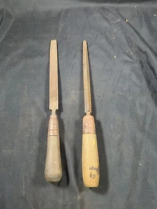 2 Vintage 1 Flat G & H Barnett Company Black Works & Delta Triangle Files Wooden - Bild 1 von 14
