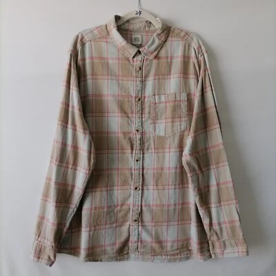 BDG Mens Ivory Long Sleeve Collared Plaid High Low Hem Button Up Shirt Size XXL - Image 1 of 4