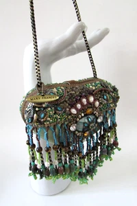 Mary Frances Small Heart Green Beaded & Fringed Evening Bag - Picture 1 of 9