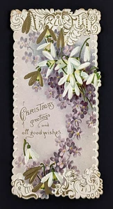 Antica cartolina natalizia Raffaello Tuck fustellata goccia di neve fiori artistica - Foto 1 di 8