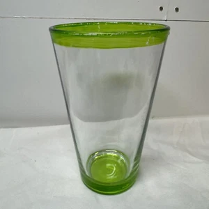 One Very Rare Libby neon green Stripe rocks glasses 4”t By 3.5 Wide Nice Wgt. - Picture 1 of 8