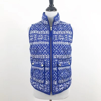 JCrew $138 Petite Excursion Vest in Fair Isle Sz Medium Blue Outerwear E6805 - Image 1 of 4