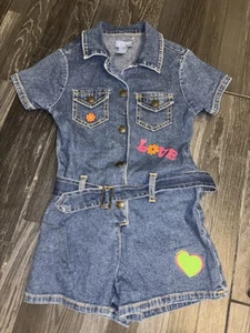 Denim Girls 6 Y Romper With Belt And Neon Printed Patches The Children’s Place - Picture 1 of 3