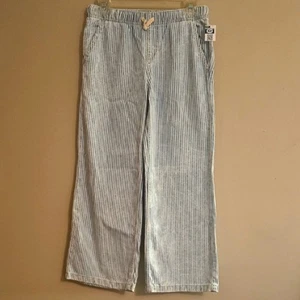 New Cat & Jack Girls Size XL Blue White Stripe Wide Leg Crop Elastic Waist Pant - Picture 1 of 8