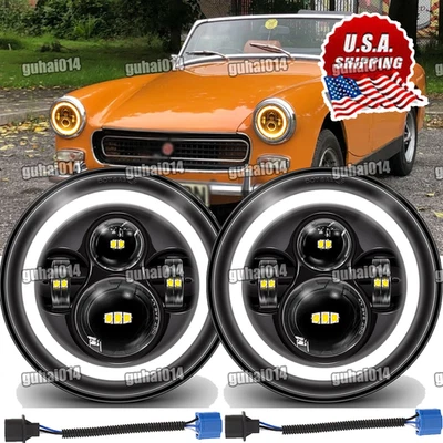 2PCS 7" Round LED Halo Headlights Turn Signal For MG MGB 1969-1980 Midget 70-79 - Image 1 of 4