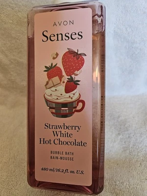 Baño de burbujas de chocolate caliente blanco fresa Avon Senses 16,2 fl. oz. Foto 1 de 3