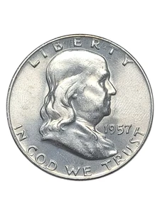 1957 D Franklin Half Dollar 50c 90% Silver - Nice Bell Lines & Details U.S. Coin - Picture 1 of 8
