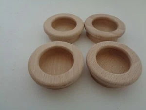 4x round Wooden Recessed inset Handles 55mm Cabinet Wardrobe Kitchen Door Knobs - Picture 1 of 3