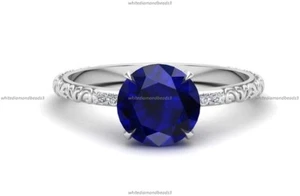 Engagement Band Gemstone Ring 14ct White Gold Sapphire Diamond Gemstone Jewelry - Picture 1 of 5