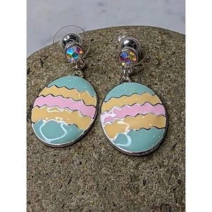 Huevo de Pascua Pastel Rayas Chevron Decorado Huevo Pendientes Colgantes con Cristales NUEVO - Imagen 1 de 10