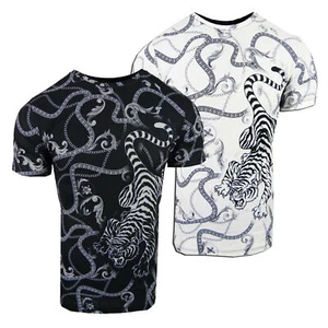 Mens T- Shirt Designer Tiger Animal Italian Stripe Print Slim Fit Stretch Casual - Picture 1 of 7