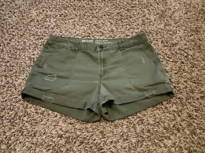 Mossimo Shorts Womens 10 Green Distressed Chino Cuffed Mid Rise Cotton Stretch - Image 1 of 4