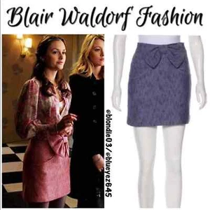 Tibi “Ainsley” blue bow weave mini skirt 0 Gossip Girl Blair Waldorf - Picture 1 of 6
