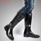 Mens Knee High Combat Military Boots Leather Side Zip Riding Boots Shoes