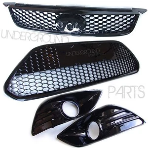 FORD FOCUS MK2.5 GLOSS BLACK SPORT HONEYCOMB FRONT BUMPER GRILLES FOG SURROUNDS - Picture 1 of 4