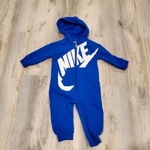 Nike Baby Zip Up Romper Blue Swish Hood One Piece 9 Months - Picture 1 of 4