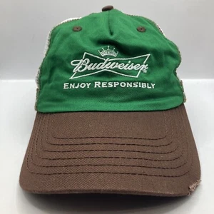 BUDWEISER Mesh Snapback Trucker Hat OSFM Green Cap Side Stripes K Products - Picture 1 of 7